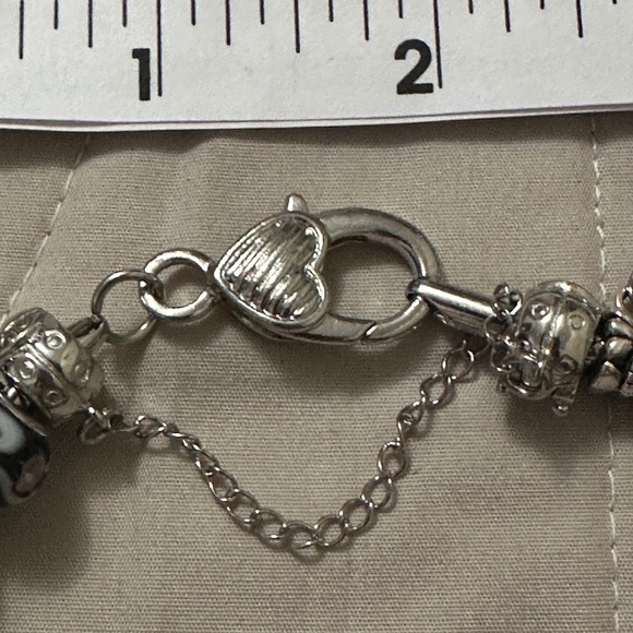 Handmade-NWOT- 925 SS plated charm bracelet, lamp work beads, & fun charms - Picture 4 of 14